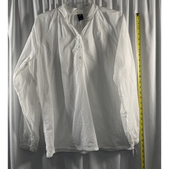 GAP Cotton Mock Neck Long Sleeves Drawstring Waist Blouse, White, Sz: L, 79-11 - Picture 3 of 12